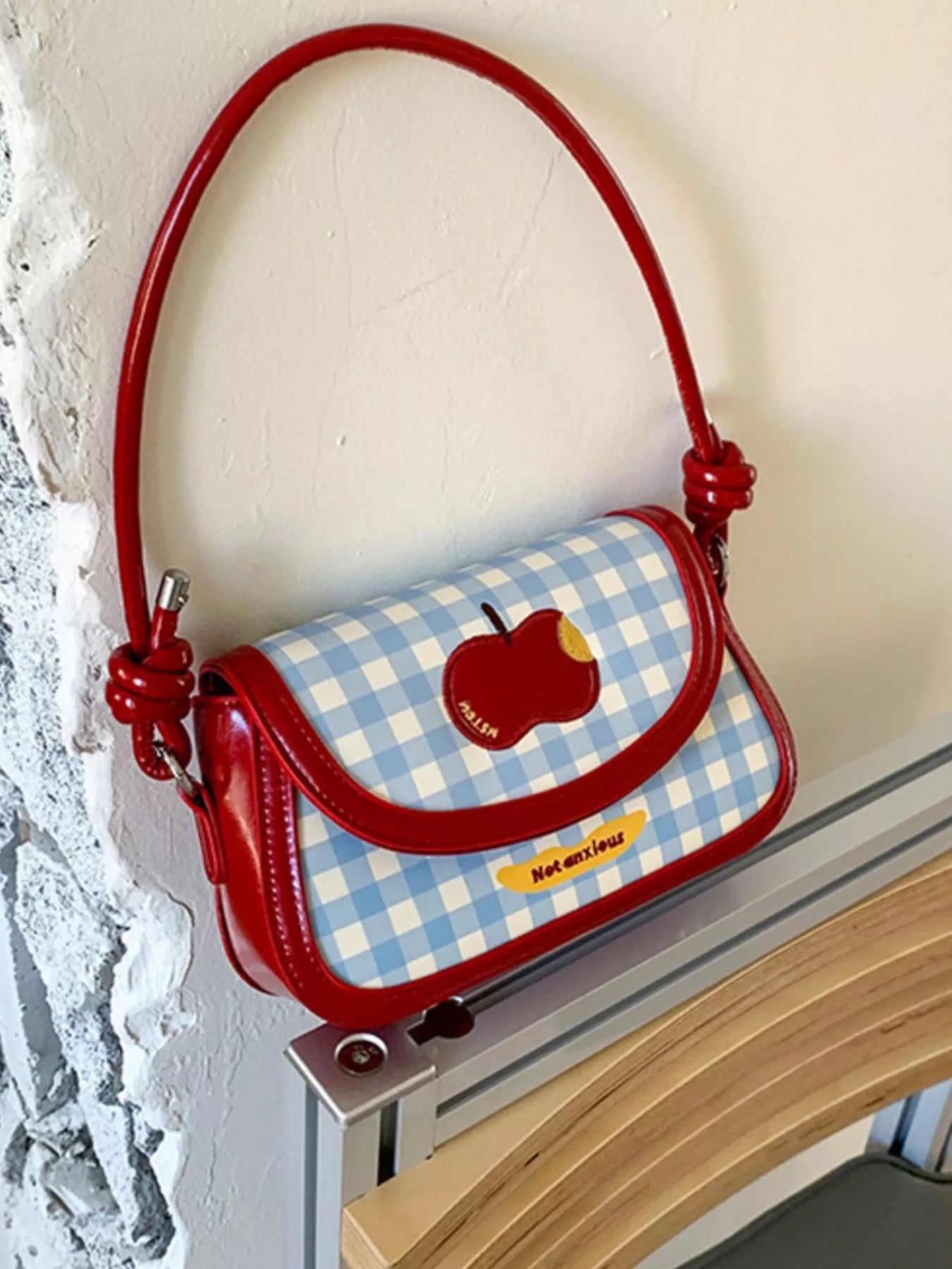 Apple Gingham Shoulder Bag nicholesgifts
