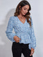 Floral V-Neck Balloon Sleeve Peplum Blouse nicholesgifts