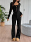 Tie Front Long Sleeve Flare Jumpsuit nicholesgifts