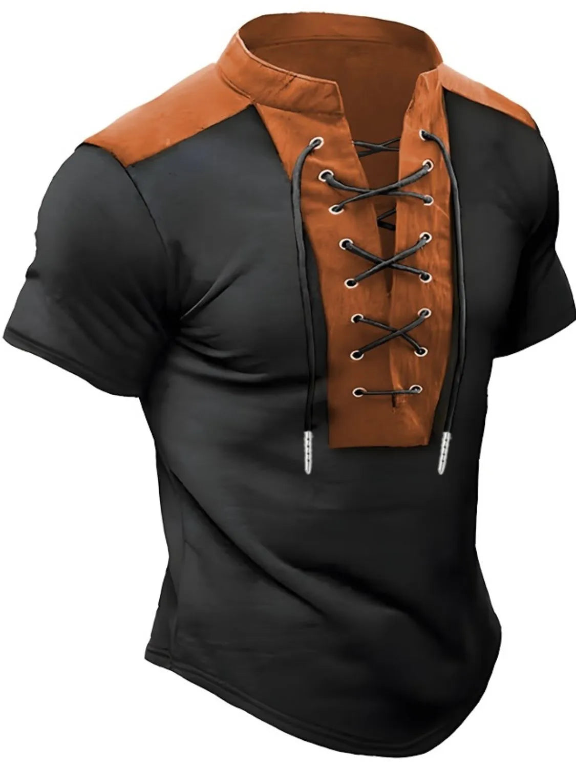 Men's Plus Size Lace Up Short Sleeve Polo NicholesGifts