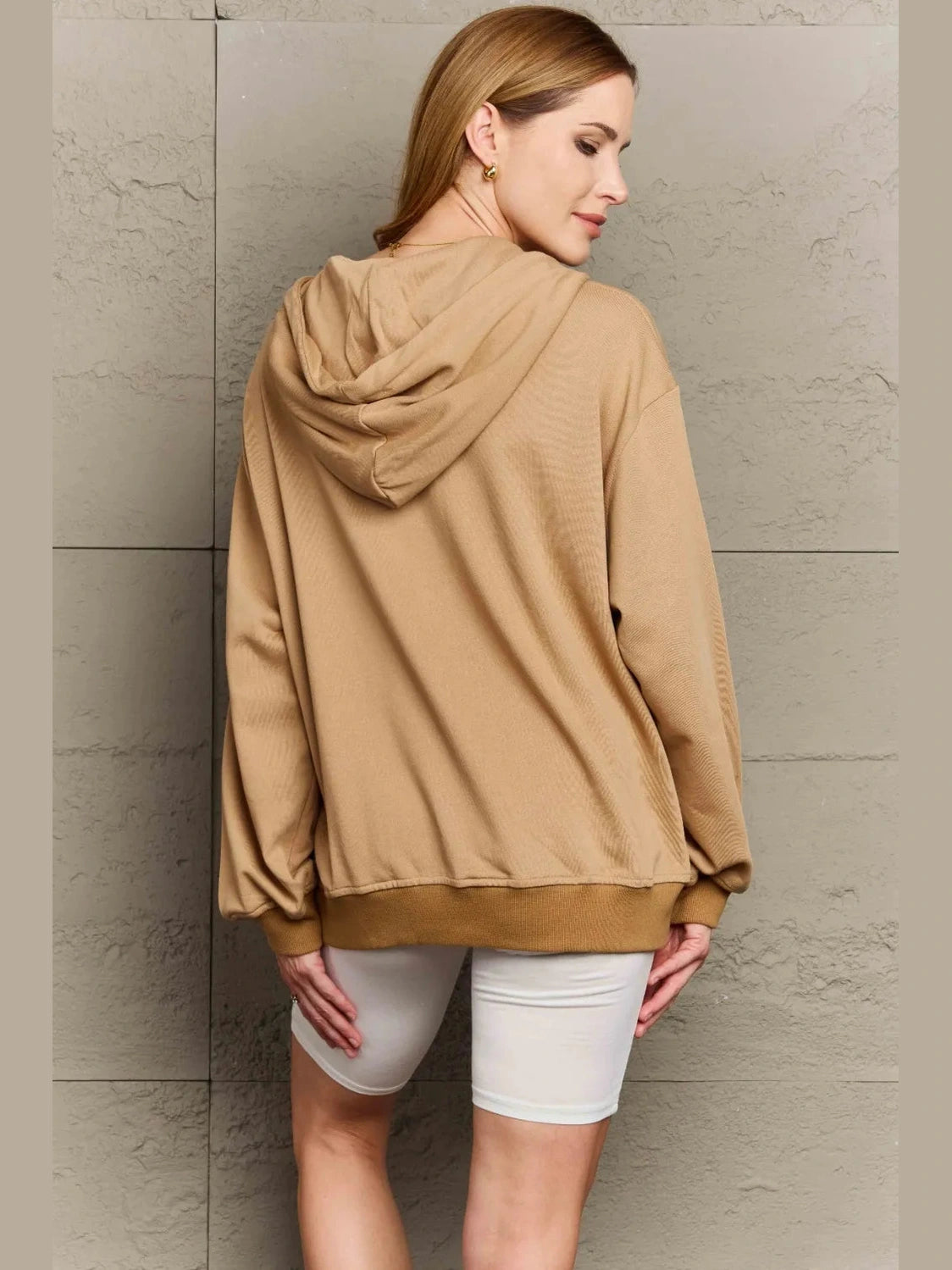 Full Size Zip Up Long Sleeve Hooded Jacket