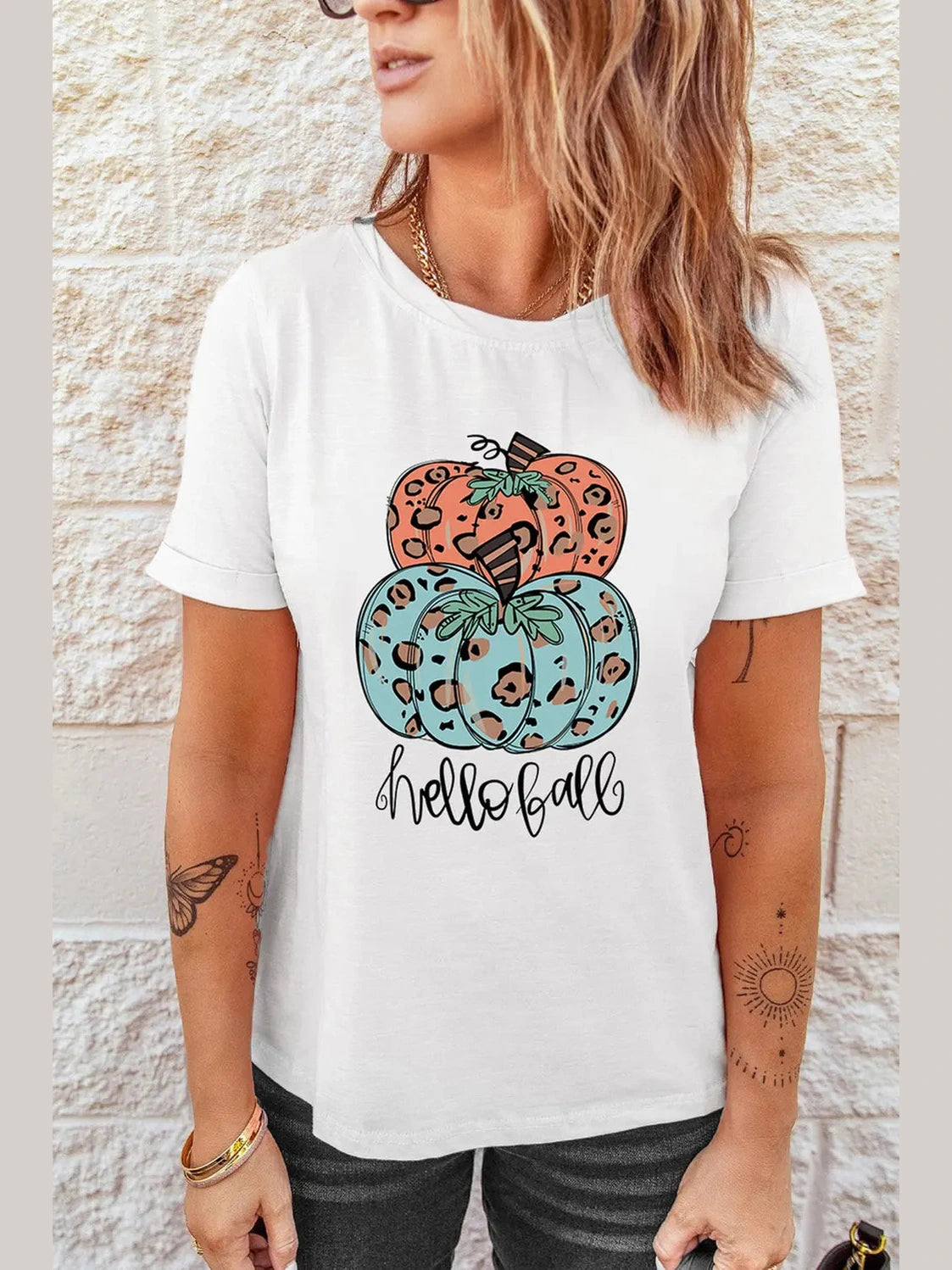 Pumpkin Graphic Short Sleeve T-Shirt Trendsi