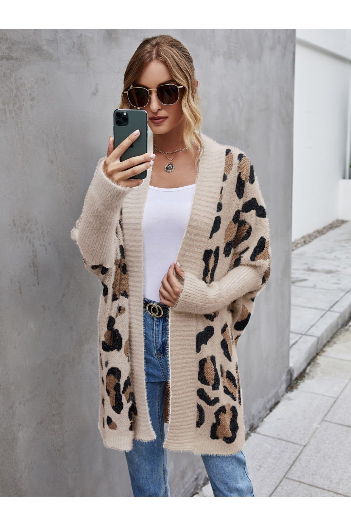 Leopard Pattern Fuzzy Cardigan nicholesgifts