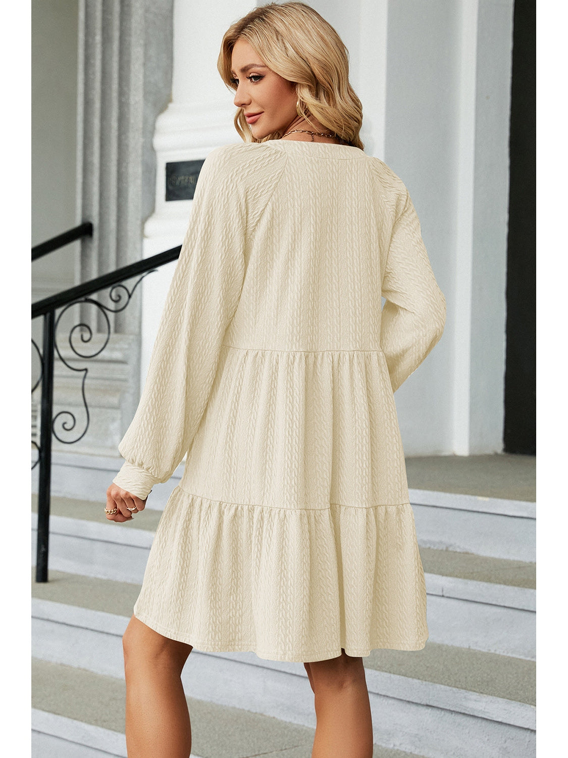 Ruched Notched Long Sleeve Mini Dress nicholesgifts