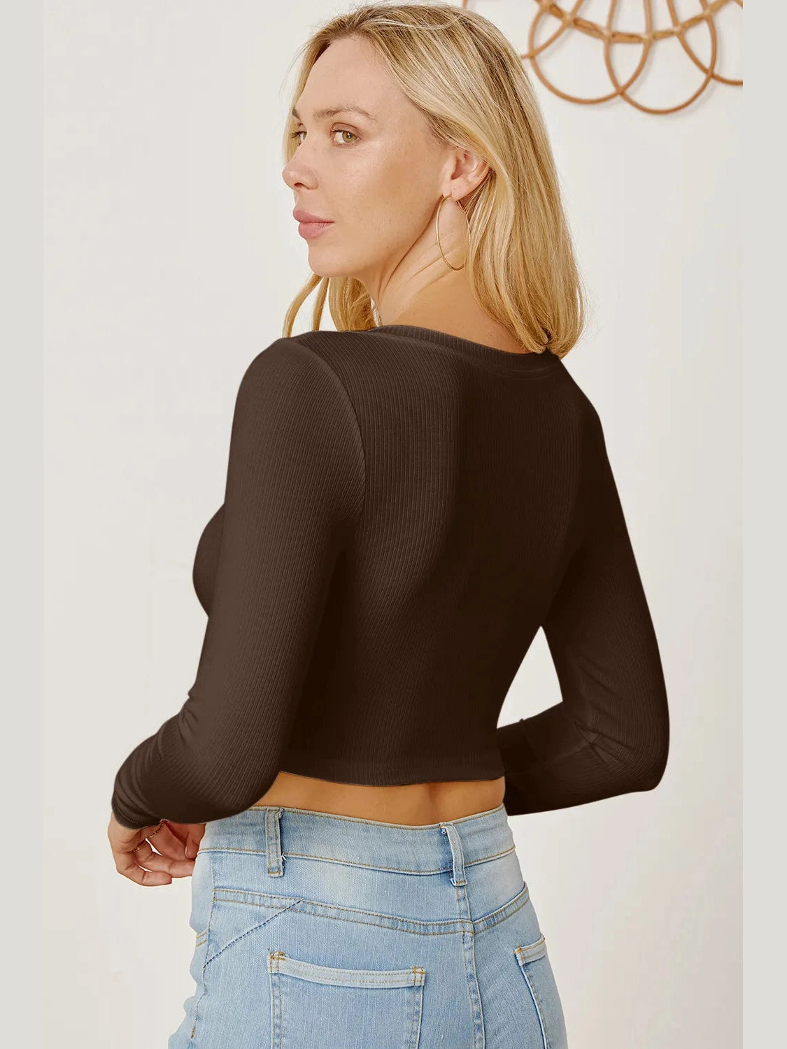 Round Neck Long Sleeve Cropped T-Shirt NicholesGifts