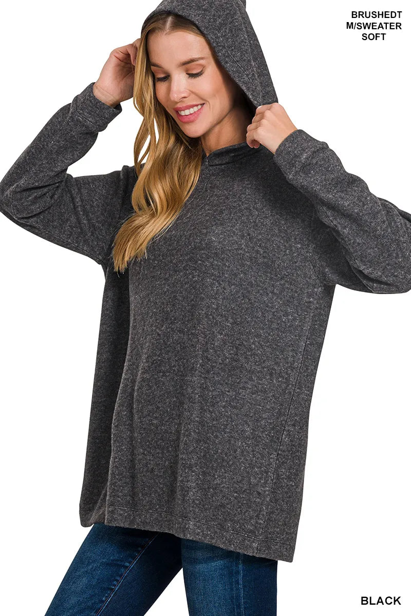 Zenana Hooded Brushed Melange Hacci Sweater NicholesGifts