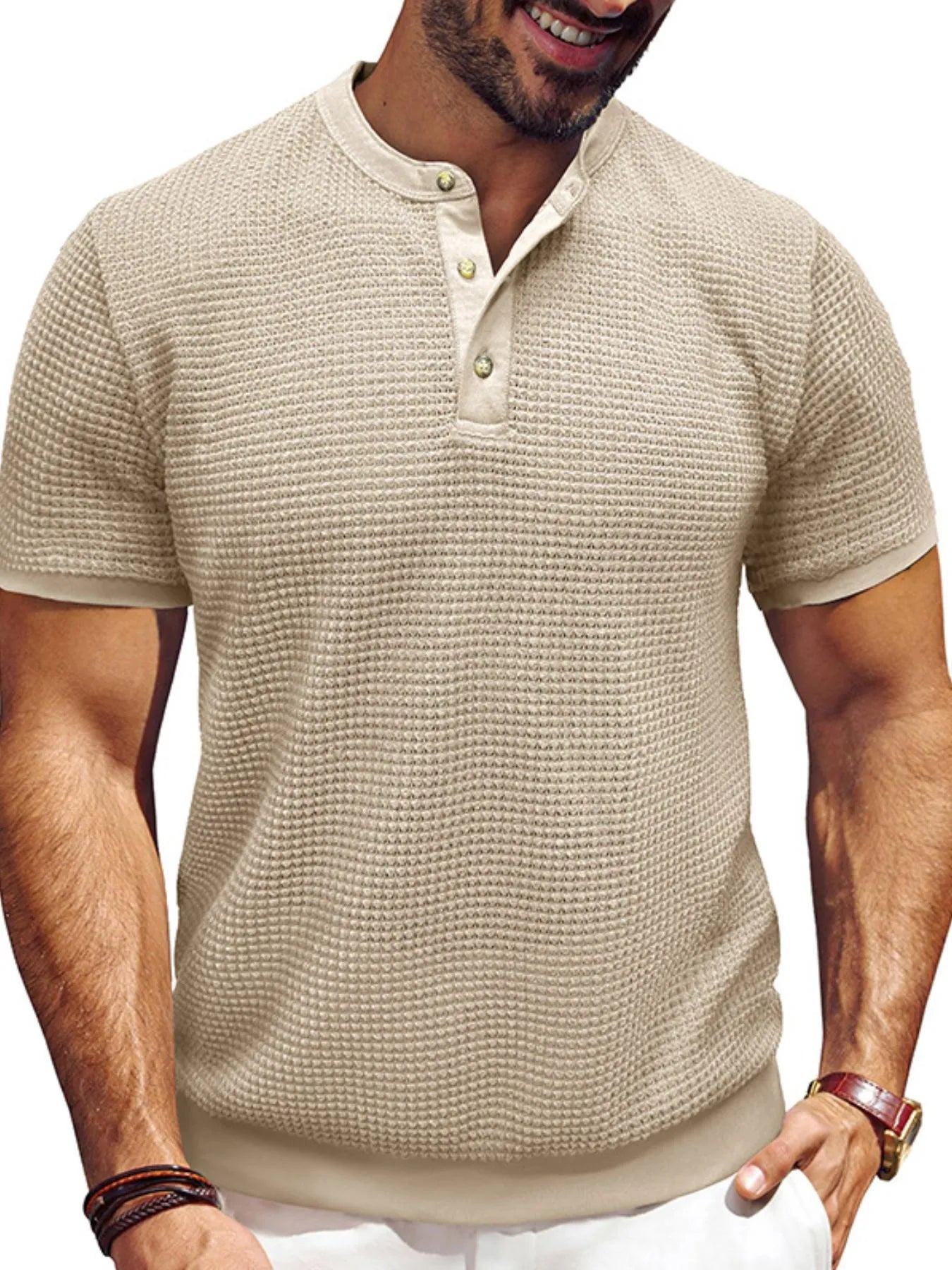 Men's Textured Henley Short Sleeve T-Shirt NicholesGifts