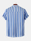 Men's Plus Size Striped Short Sleeve Button-Down Shirt nicholesgifts