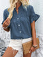 Button Down Ruffled Short Sleeve Shirt nicholesgifts