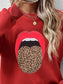 Women Leopard Lip Graphic Round Neck Sweatshirt nicholesgifts
