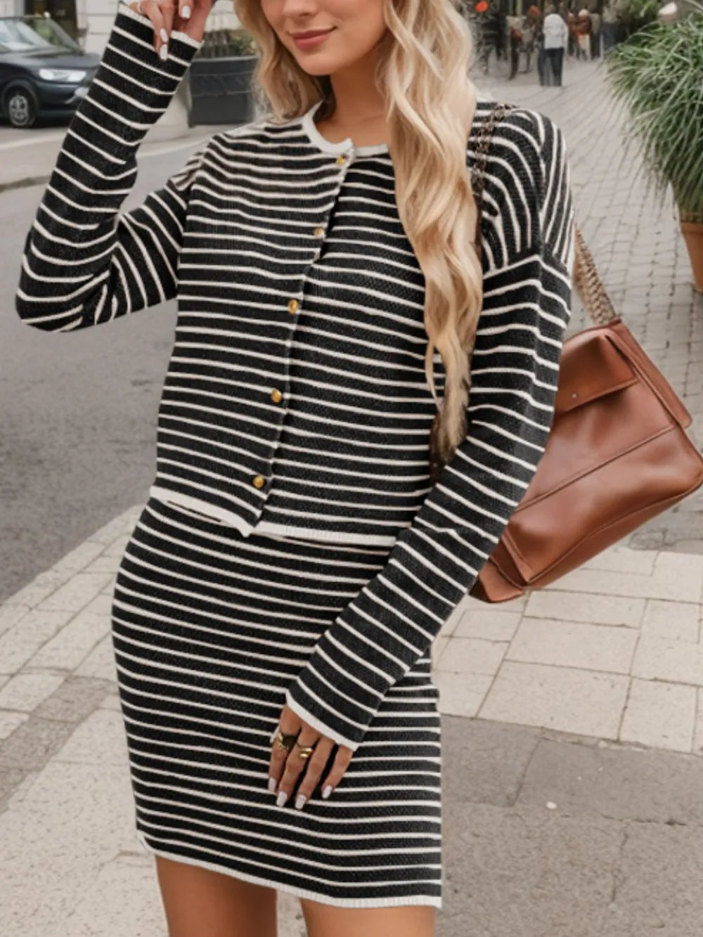 Striped Long Sleeve Top and Skirt Set nicholesgifts