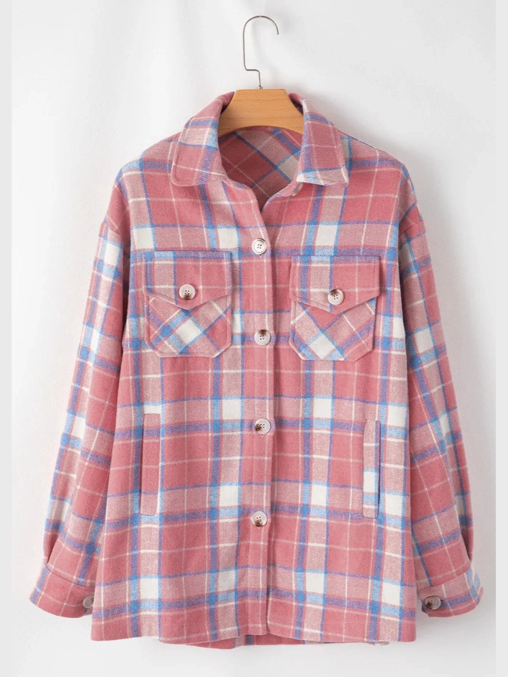 Plaid Button Up Long Sleeve Shacket nicholesgifts