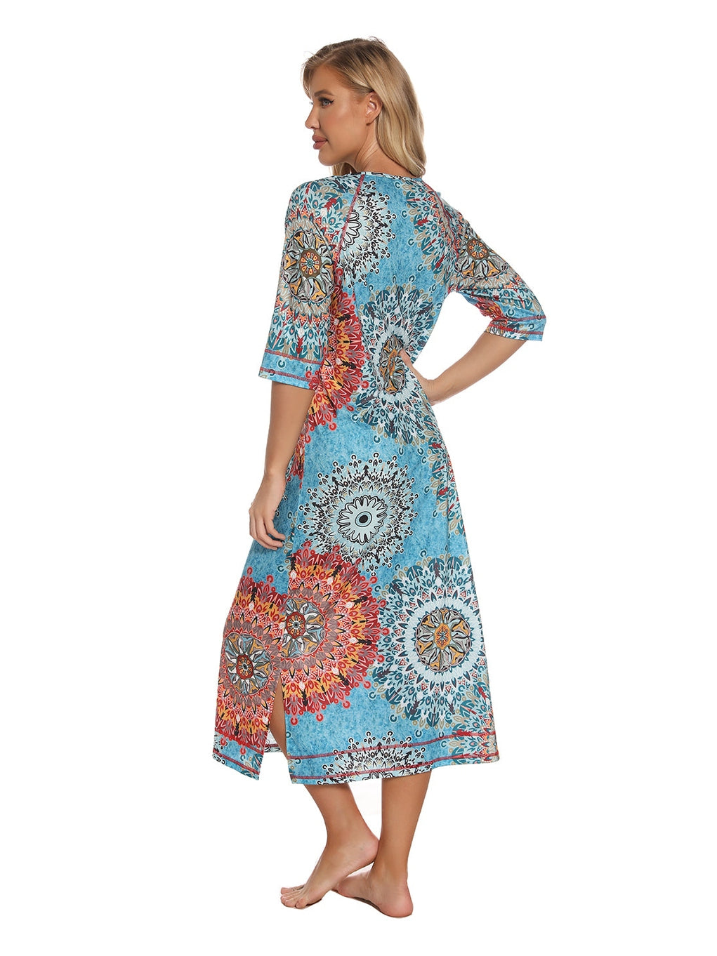 Printed Slit Night Dress with Pockets nicholesgifts