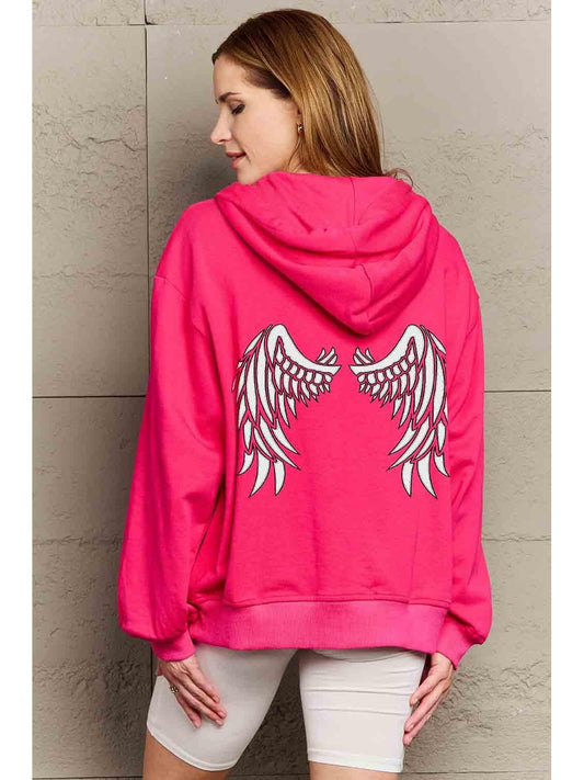 NicholesGifts Women Simply Love Full Size Angel Wings Graphic Hoodie NicholesGifts