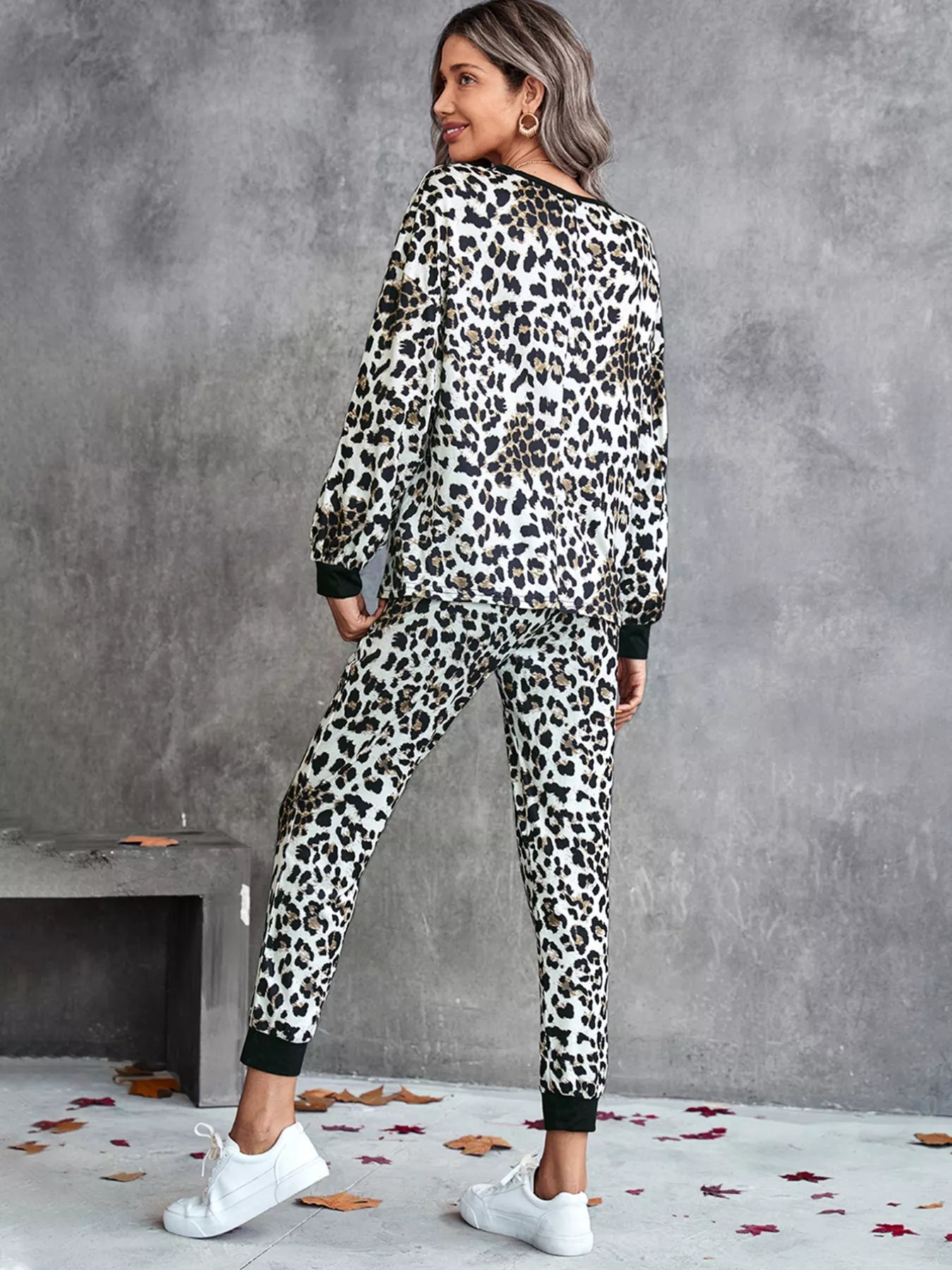 Leopard Long Sleeve Top and Pants Set Trendsi