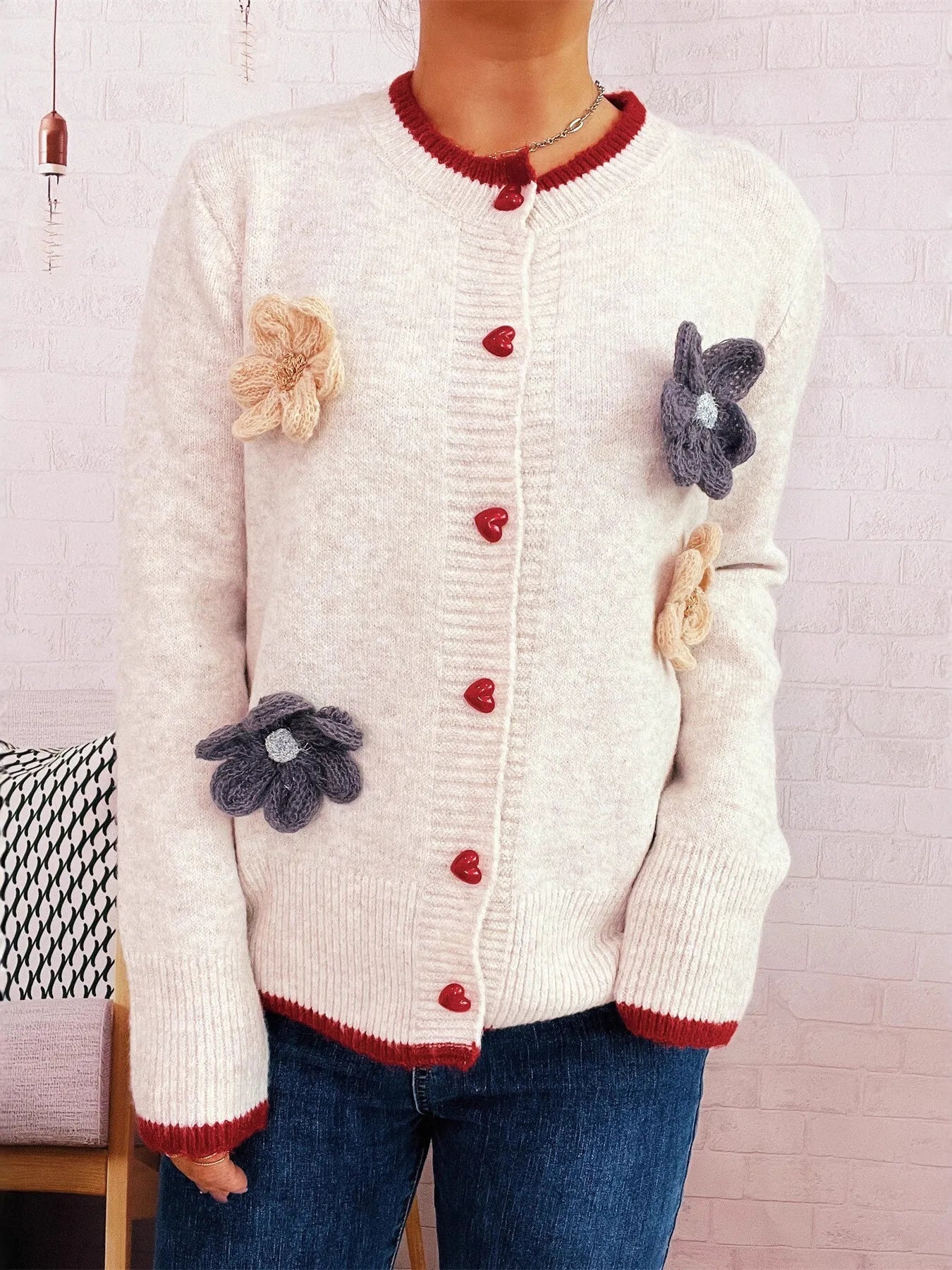 Flower Button Up Long Sleeve Cardigan