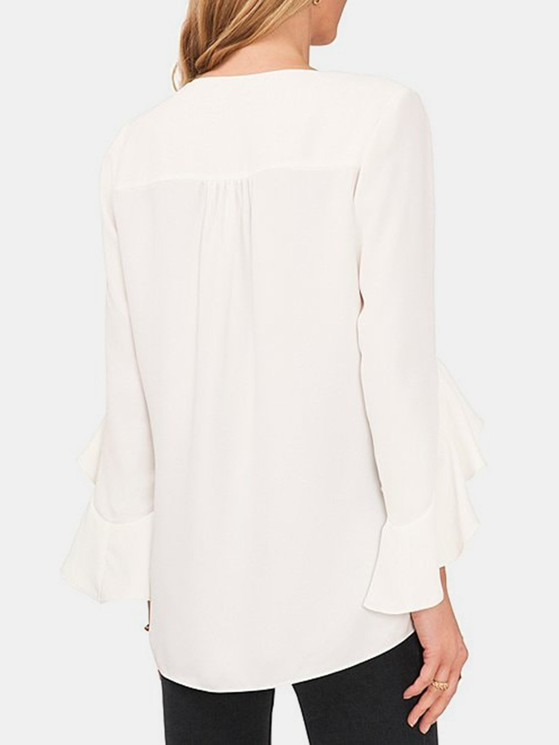 V-Neck Flounce Sleeve Blouse nicholesgifts