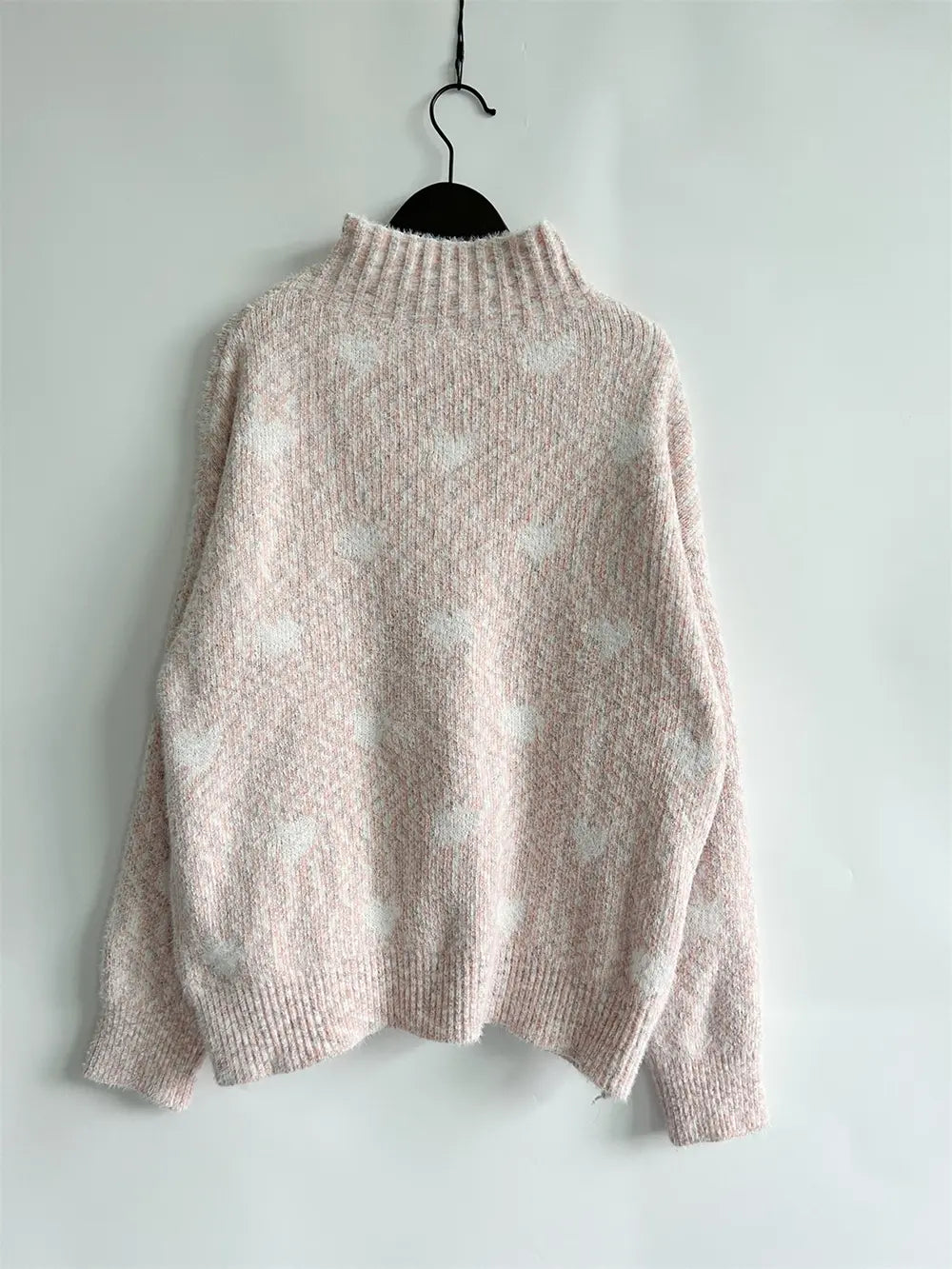 Heart Heathered Turtleneck Drop Shoulder Sweater Trendsi