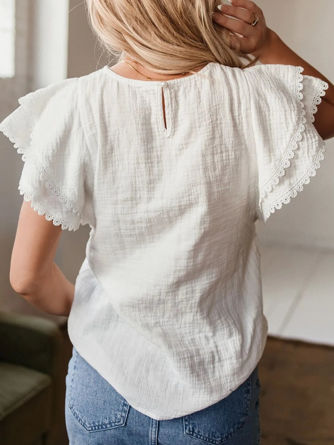 Crinkled Layered Ruffled Flutter Sleeve Blouse NicholesGifts