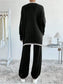 Side Slit Contrast Trim Round Neck Top and Pants Sweater Set nicholesgifts