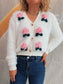 Women Flower Fuzzy Button-Up Cardigan nicholesgifts