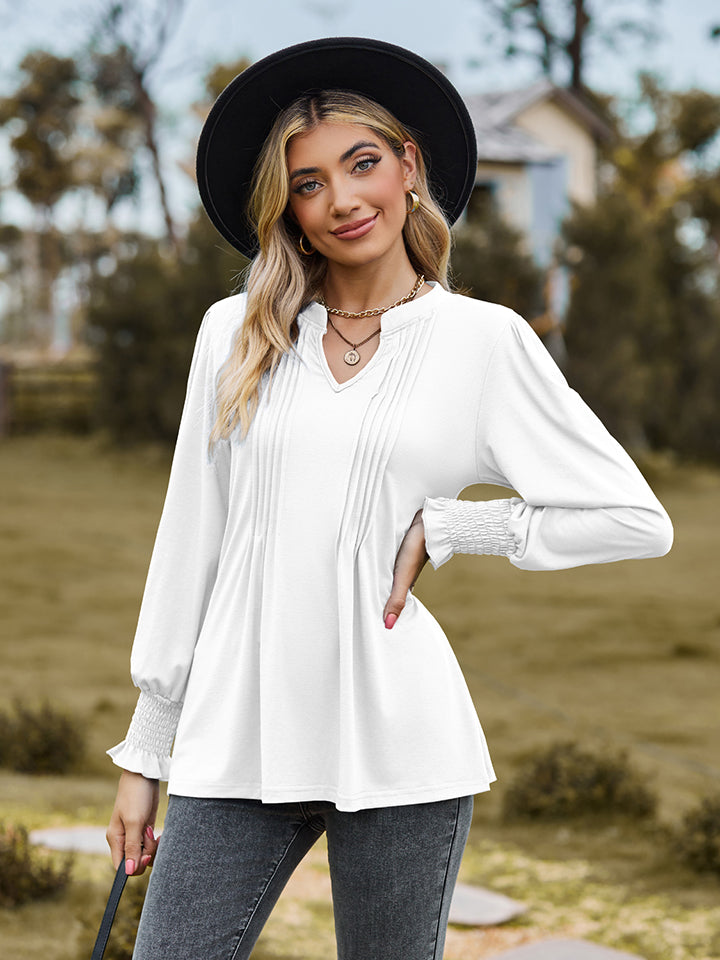 Women Notched Neck Flounce Sleeve Blouse nicholesgifts