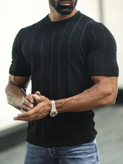 Men's Plus Size Striped Round Neck Short Sleeve T-Shirt nicholesgifts