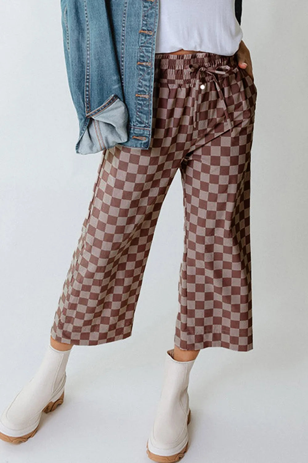Checkered Elastic High Waist Loose Casual Pants NicholesGifts