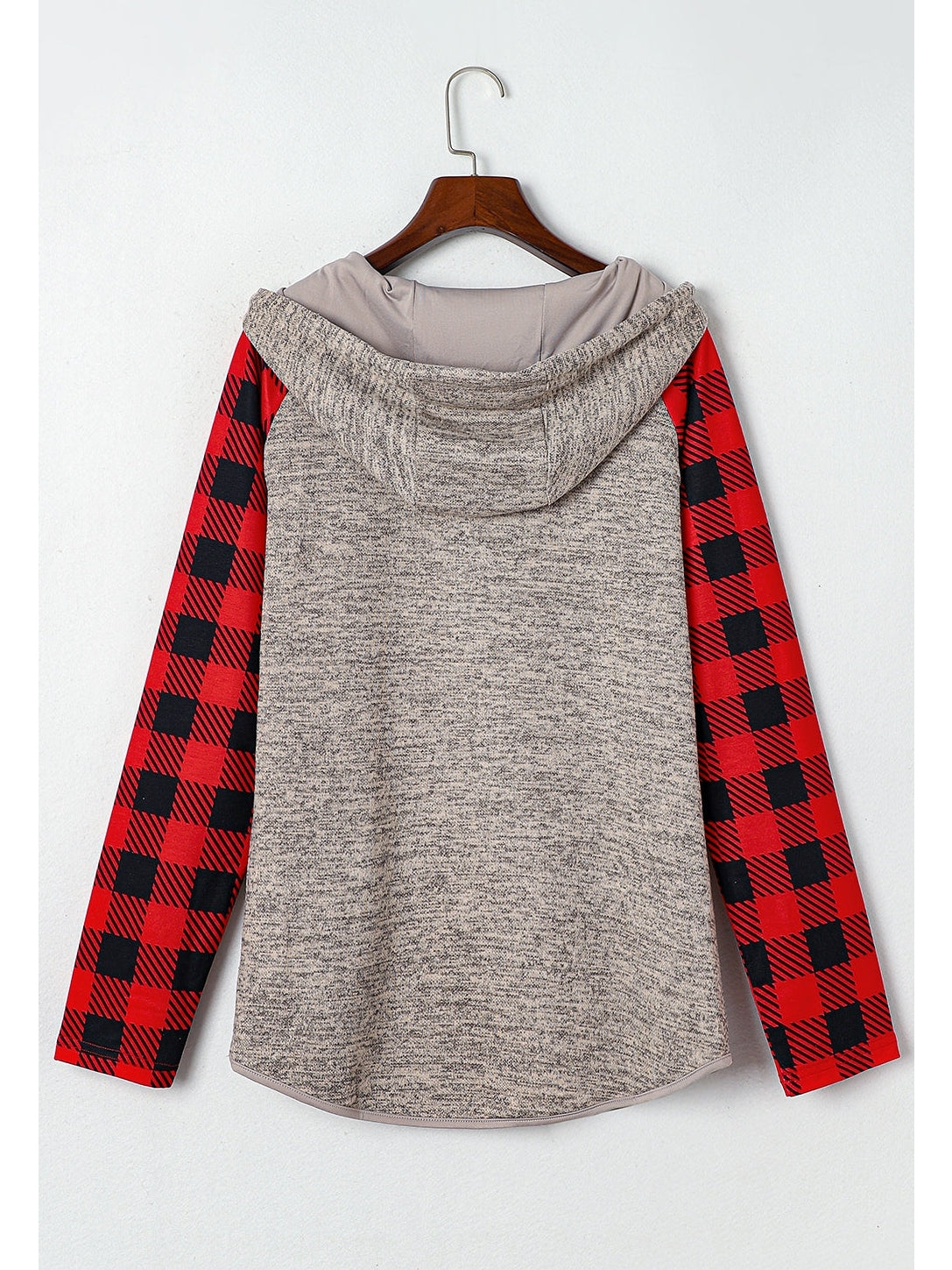 Plaid Half Snap Long Sleeve Hoodie nicholesgifts