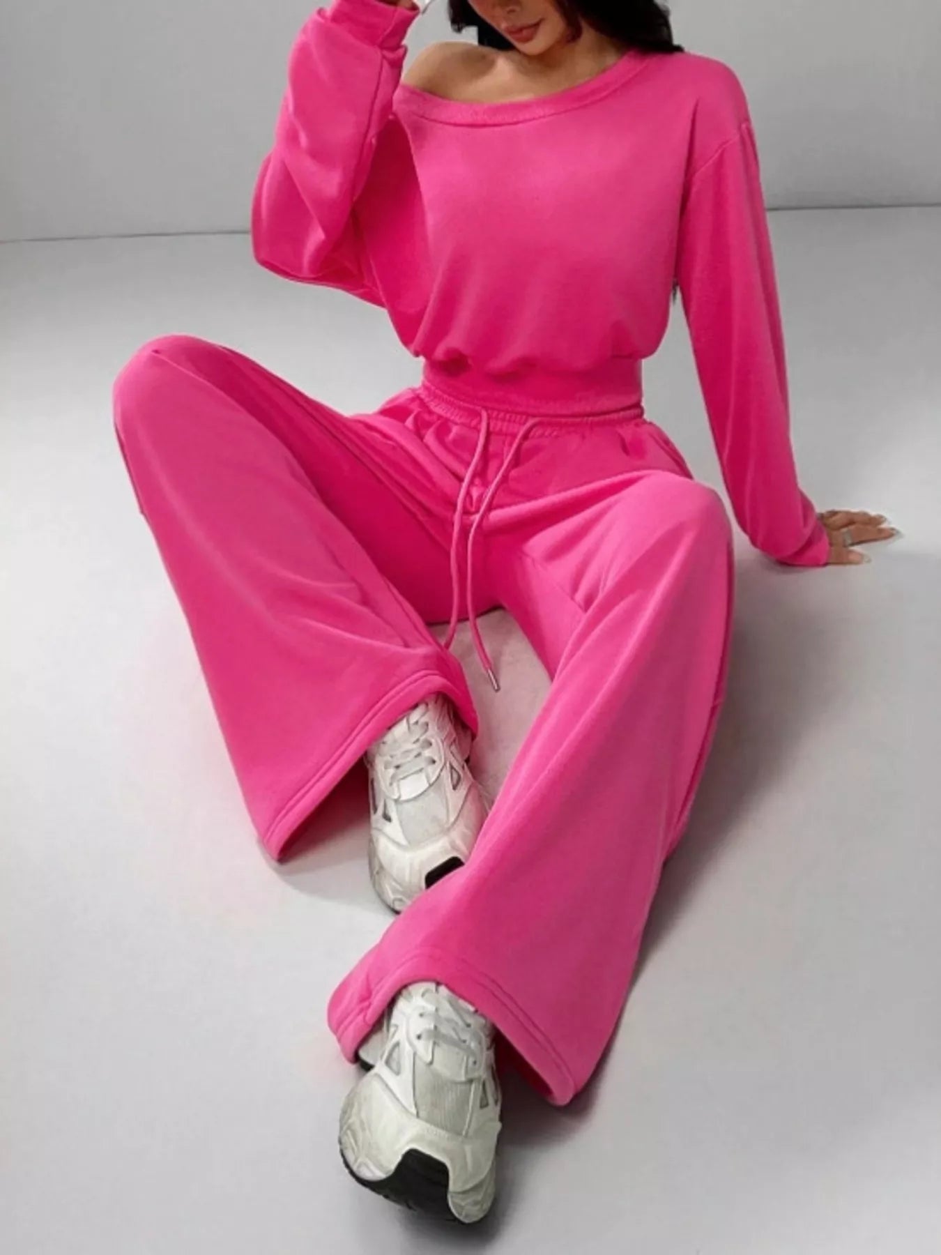 Boat Neck Long Sleeve Top and Pants Set nicholesgifts