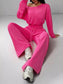 Boat Neck Long Sleeve Top and Pants Set nicholesgifts