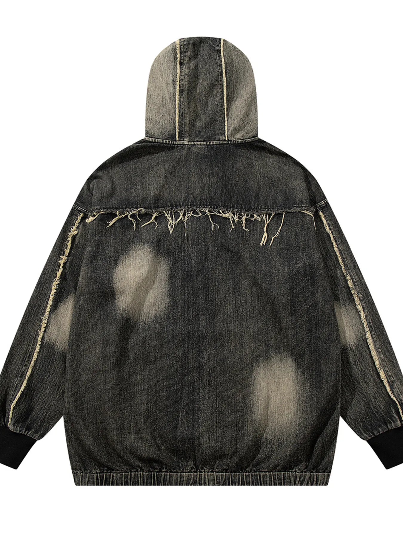 Men's Distressed Denim Patchwork Oversized Hoodie with Frayed Details NicholesGifts