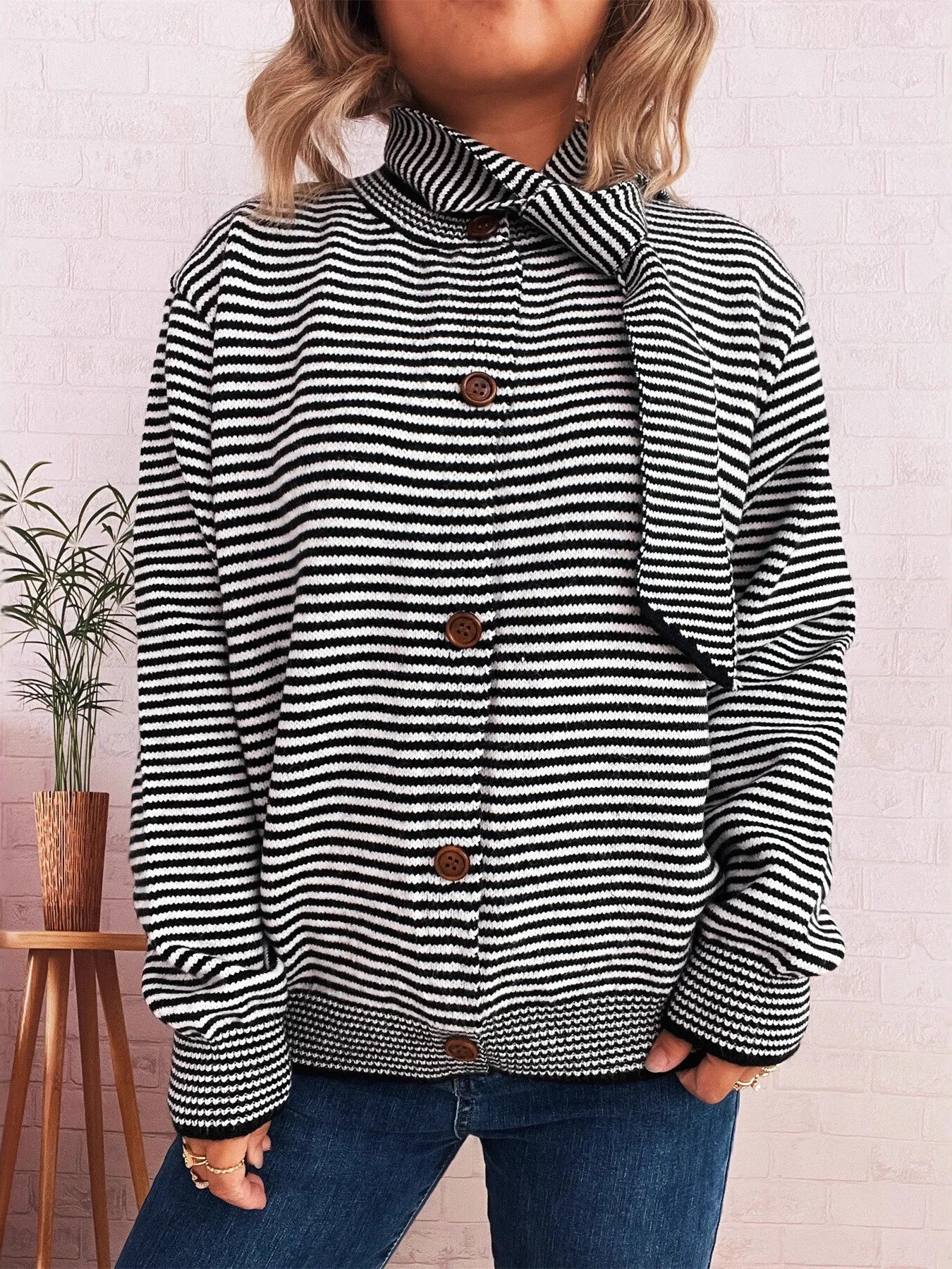 Striped Button Up Long Sleeve Cardigan NicholesGifts