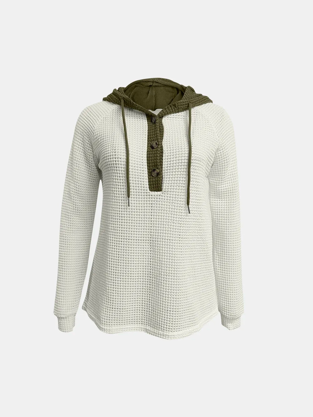 Full Size Waffle-Knit Contrast Long Sleeve Hoodie Trendsi