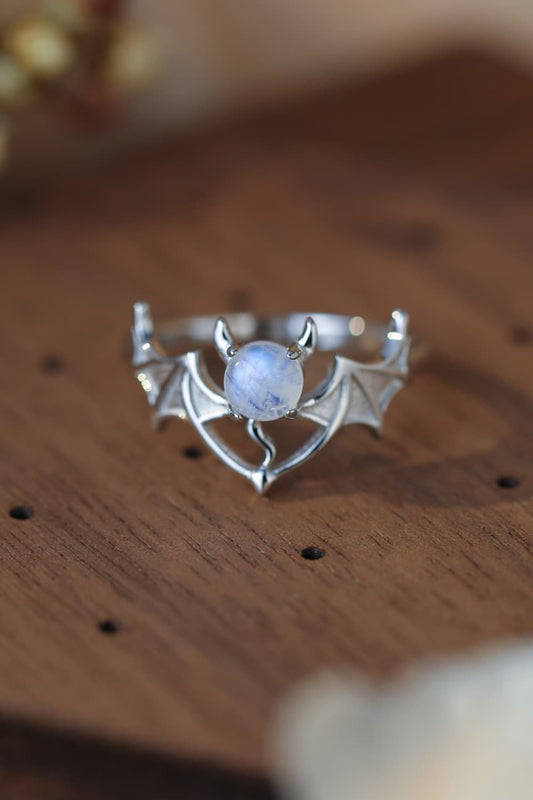 Moonstone Bat 925 Sterling Silver Ring NicholesGifts