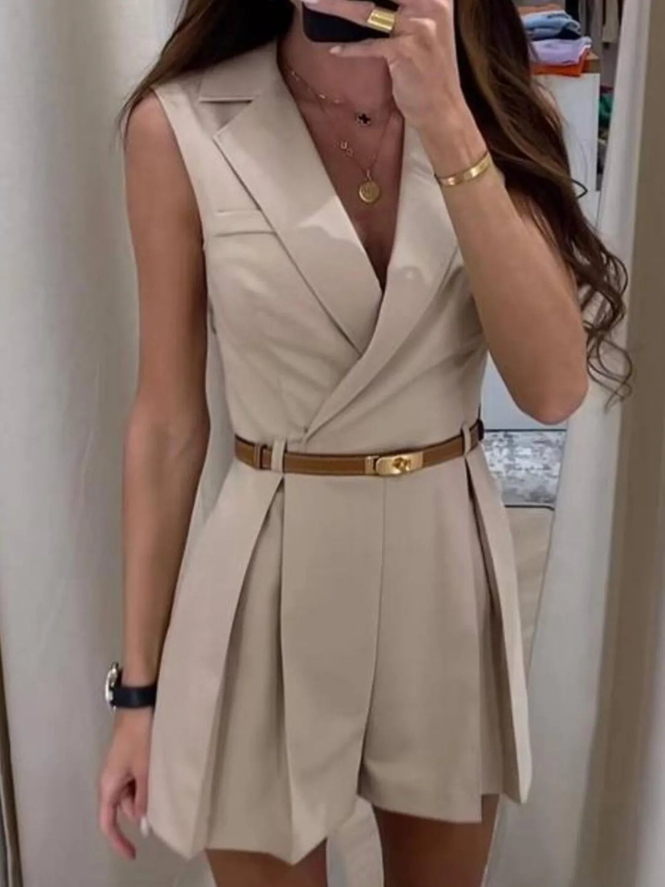 Solid Sleeveless Surplice Romper nicholesgifts