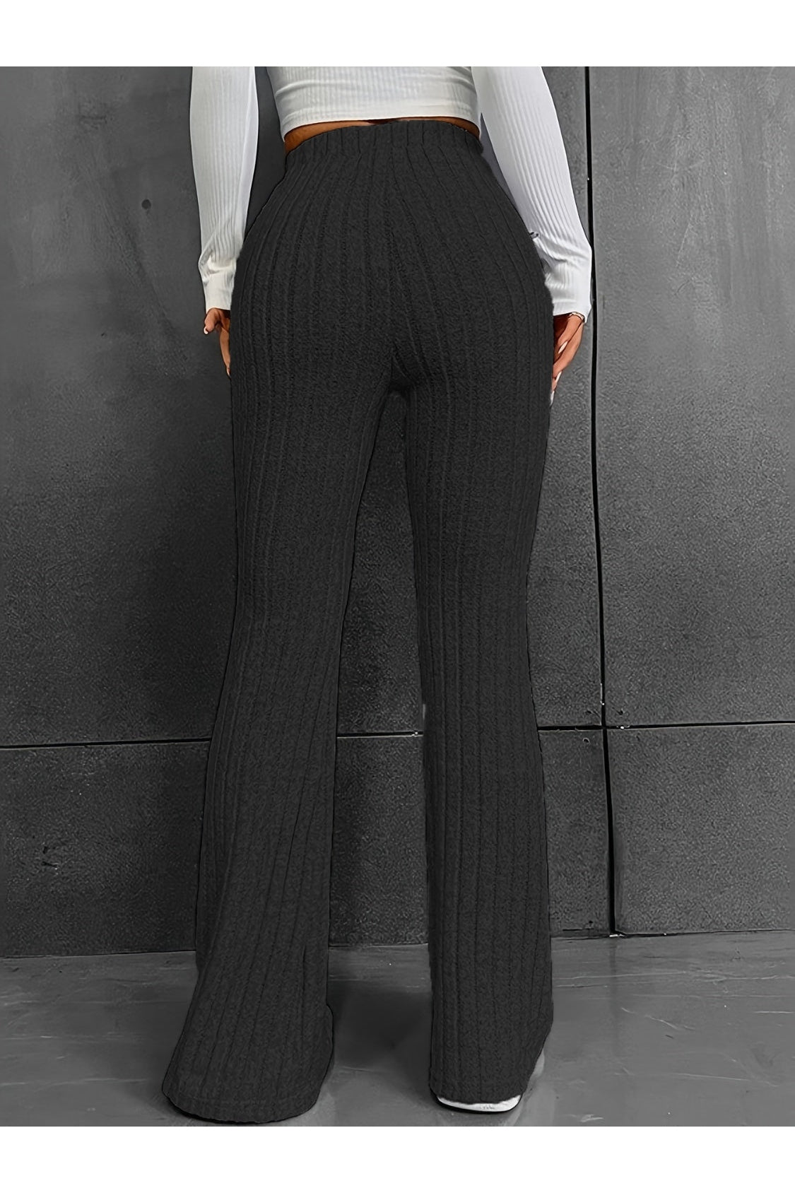 Women Ribbed High Waist Bootcut Pants nicholesgifts