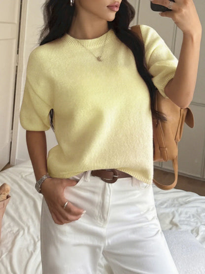 Ribbed Hem Round Neck Sweater nicholesgifts