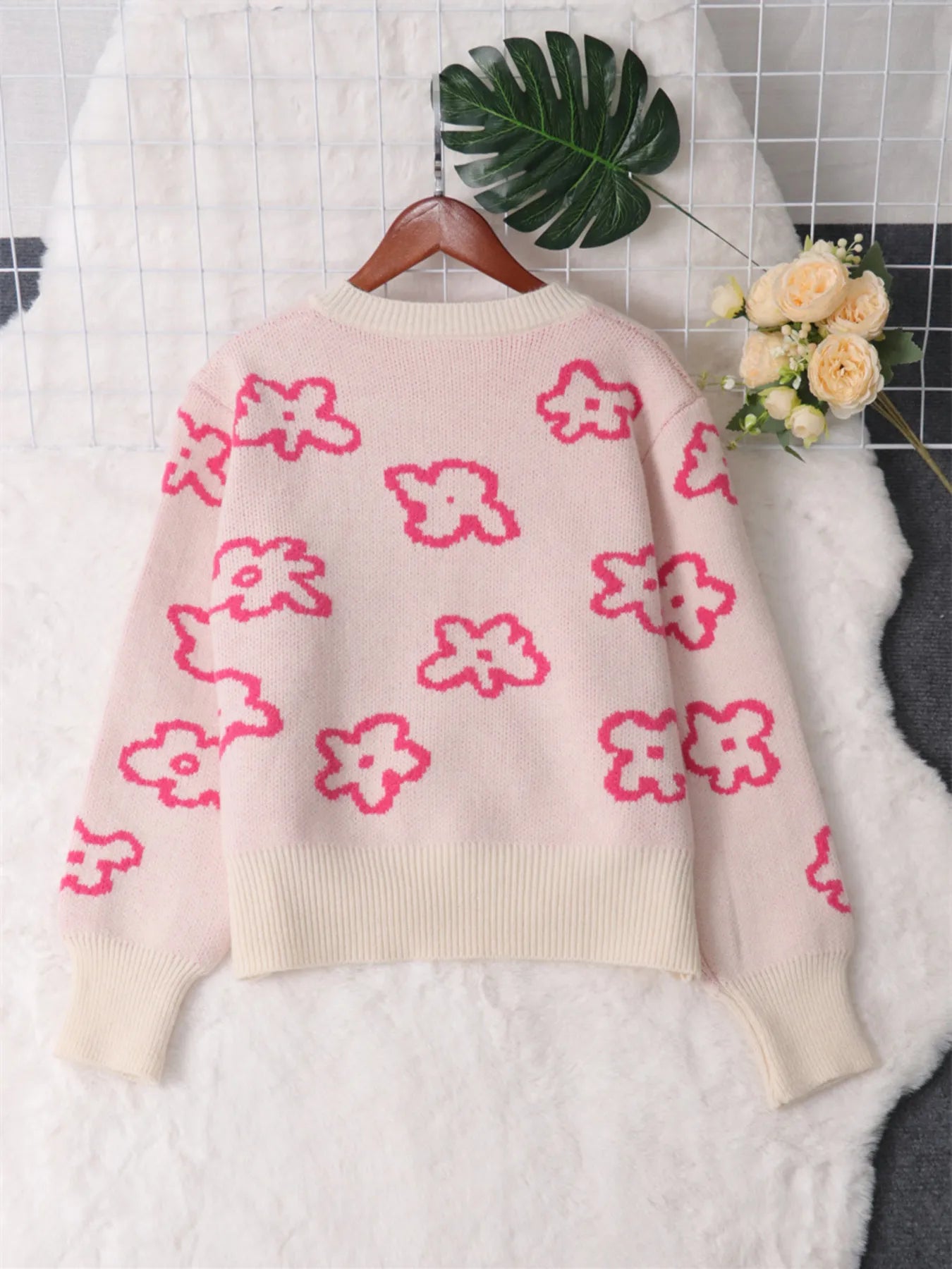Floral Pattern Button-Up Cardigan