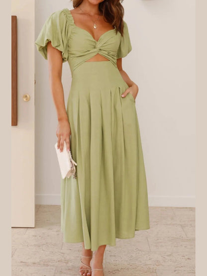 Sweetheart Neck Puff Sleeve Dress nicholesgifts