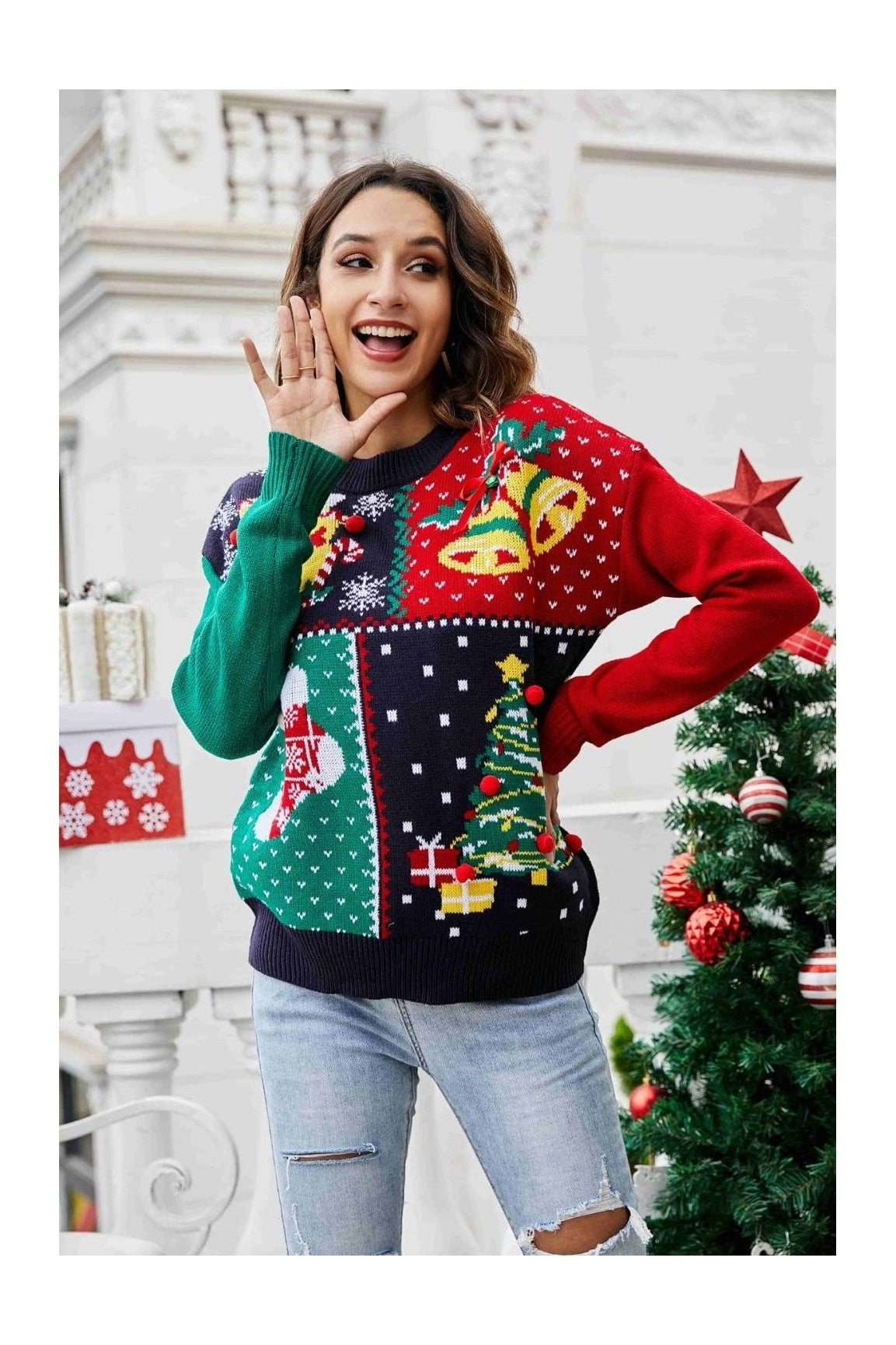 Christmas Color Block Knit Pullover nicholesgifts