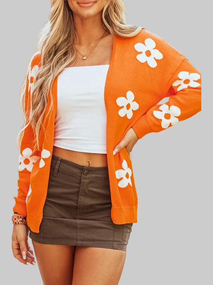 Women Flower Open Front Long Sleeve Cardigan Sweater nicholesgifts