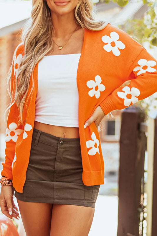 NicholesGifts Women Flower Open Front Long Sleeve Cardigan Sweater NicholesGifts