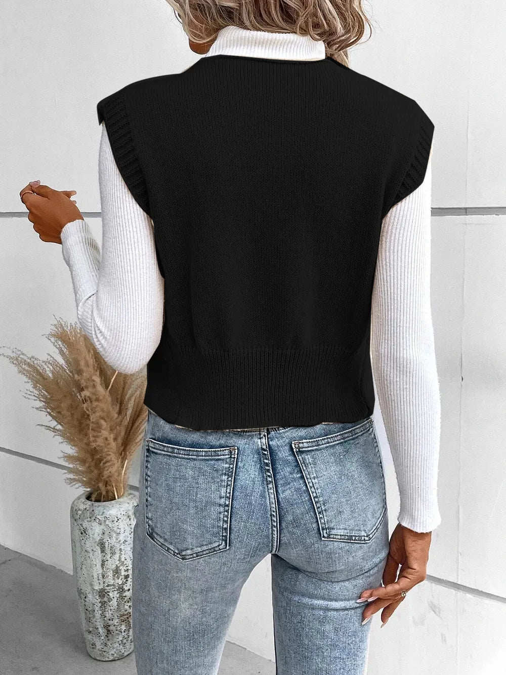 Full Size Button Up V-Neck Sweater Vest nicholesgifts