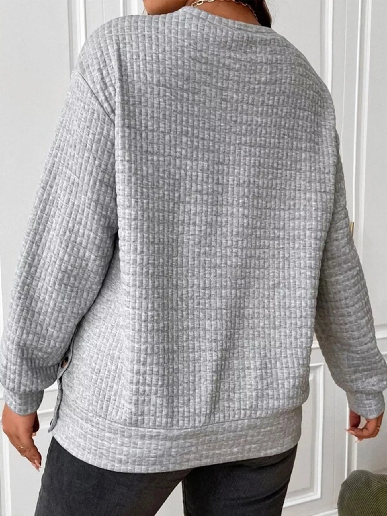 Textured Round Neck Sweatshirt nicholesgifts