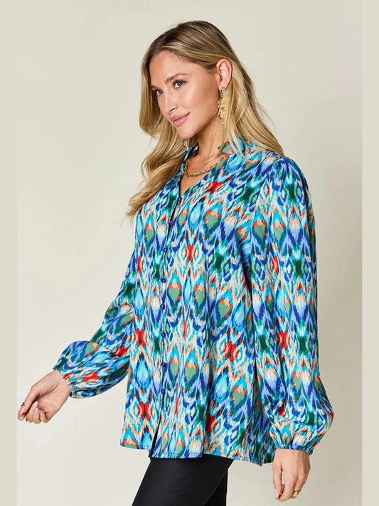 Double Take Full Size Printed Balloon Sleeve Blouse nicholesgifts