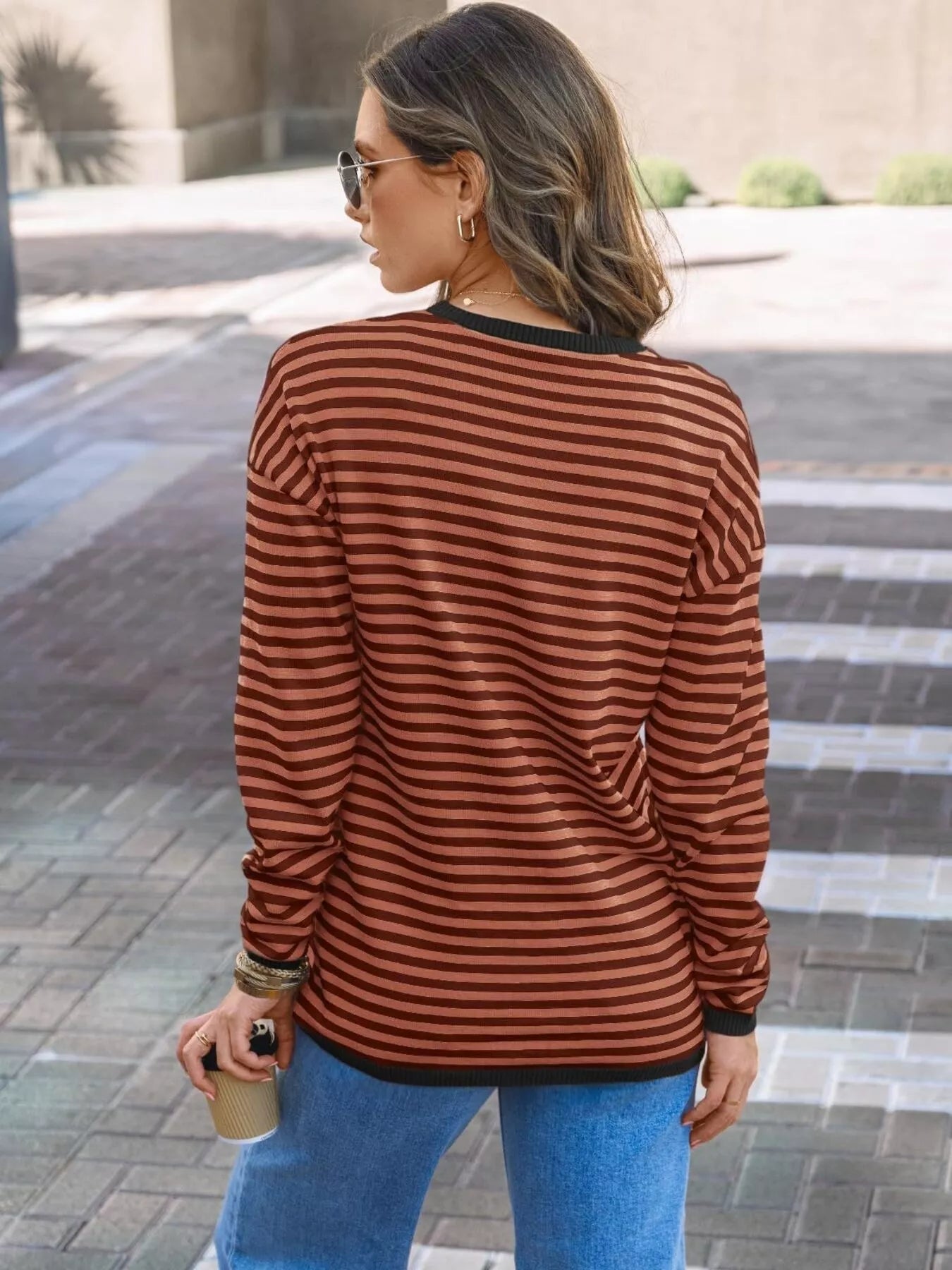 Striped Round Neck Long Sleeve Knit Top