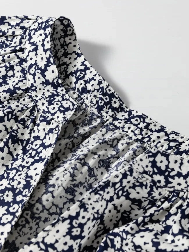 Floral Print Notched Long Sleeve Blouse NicholesGifts