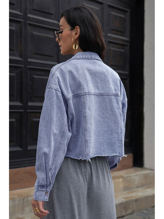 Women Lapel Collar Long Sleeve Denim Jacket nicholesgifts