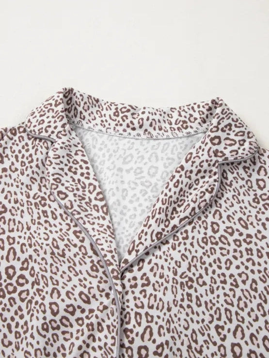 Leopard Button Down Long Sleeve Top and Pants Lounge Set nicholesgifts